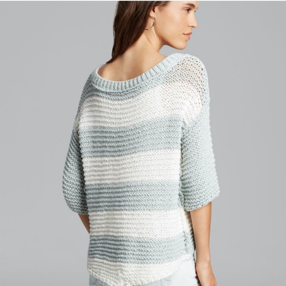 Free People Park Slope Mint & Ivory Striped Oversized Slouchy Hi-Low Sweater, XS - Picture 2 of 16